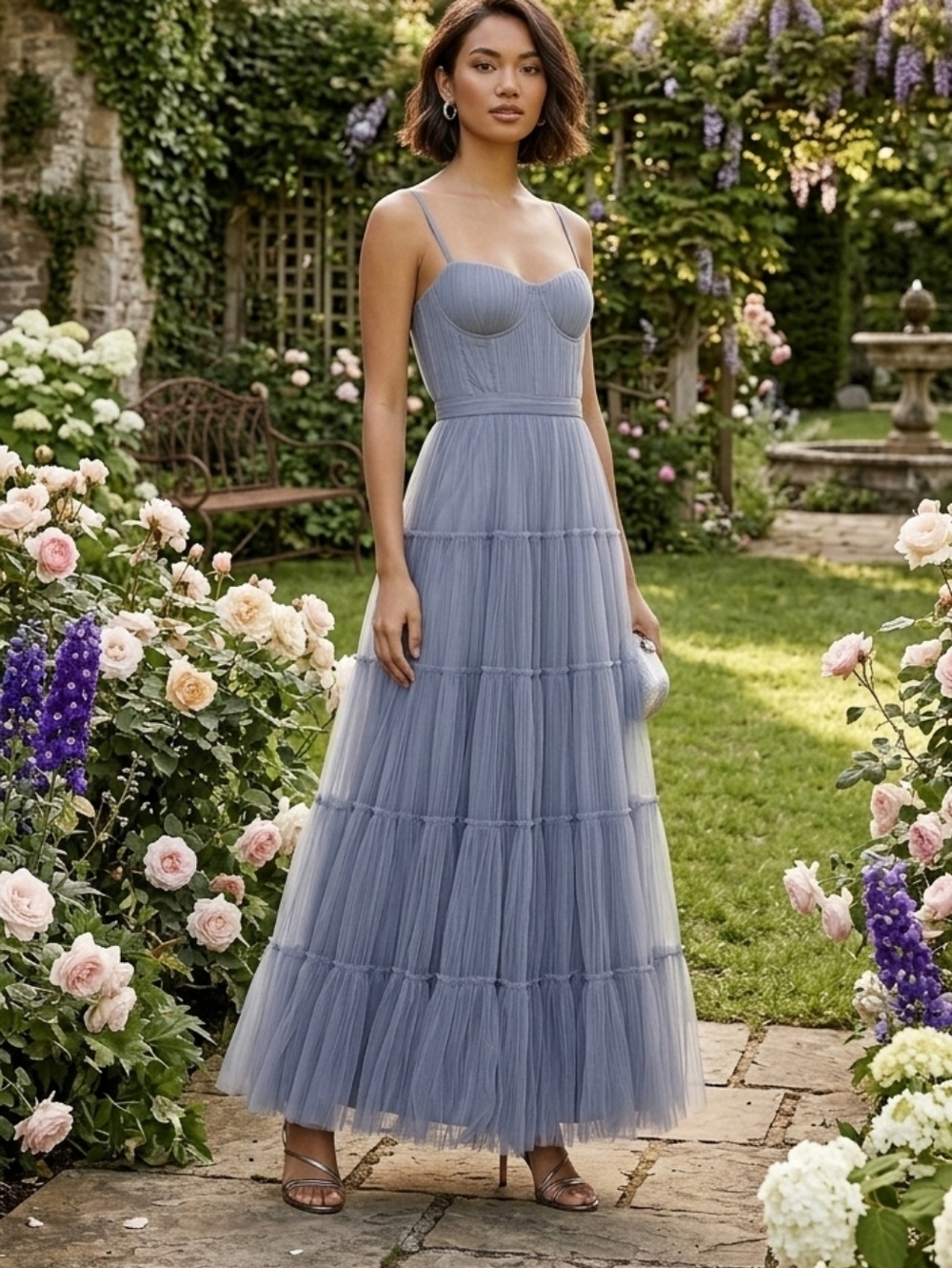 Taylor Lavender Tiered Tulle Dress